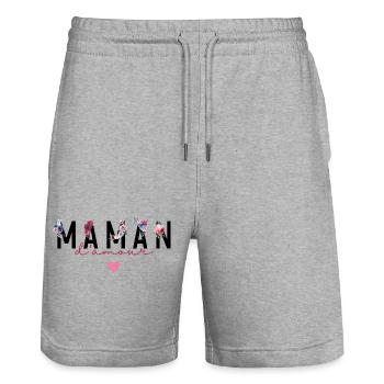 Maman d’amour fleurs- idée cadeau maman - Short de jogging bio TRAINER Stanley/Stella unisexe - gris chiné - Devant - Nik (191cm) & Marisol (170cm)