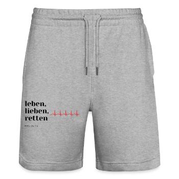 leben, lieben, retten mit EKG Linie - Stanley/Stella Unisex Bio Joggingshorts Trainer  - Grau meliert - Vorne - Nik (191cm) & Marisol (170cm)