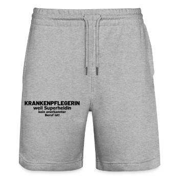 Krankenpflegerin Spruch Superheldin - Stanley/Stella Unisex Bio Joggingshorts Trainer  - Grau meliert - Vorne - Nik (191cm) & Marisol (170cm)