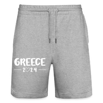 Greece 2024 Heart Journey - Stanley/Stella Trainer Unisex Organic Jogging Shorts - heather grey - Front - Nik (191cm) & Marisol (170cm)