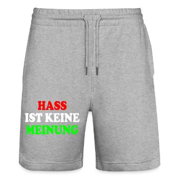 hass ist keine meinung - Stanley/Stella Unisex Bio Joggingshorts Trainer  - Grau meliert - Vorne - Nik (191cm) & Marisol (170cm)
