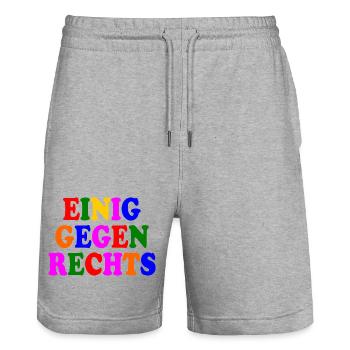 Einig gegen rechts - Stanley/Stella Unisex Bio Joggingshorts Trainer  - Grau meliert - Vorne - Nik (191cm) & Marisol (170cm)