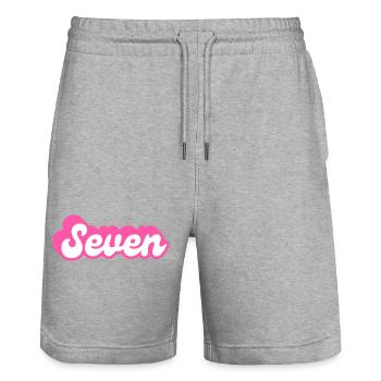 Seven birthday - 7e anniversaire rétro rose - Short de jogging bio TRAINER Stanley/Stella unisexe - gris chiné - Devant - Nik (191cm) & Marisol (170cm)
