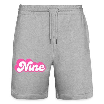 Neun Geburtstag - 9. Geburtstag Retro Pink - Stanley/Stella Unisex Bio Joggingshorts Trainer  - Grau meliert - Vorne - Nik (191cm) & Marisol (170cm)