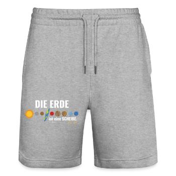 Mimikama Die Erde ist eine Scheibe. - Stanley/Stella Unisex Bio Joggingshorts Trainer  - Grau meliert - Vorne - Nik (191cm) & Marisol (170cm)