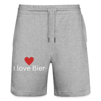 I love Bier - Stanley/Stella Unisex Bio Joggingshorts Trainer  - Grau meliert - Vorne - Nik (191cm) & Marisol (170cm)