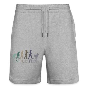 Die Evolution der Deutschen Dogge - Stanley/Stella Unisex Bio Joggingshorts Trainer  - Grau meliert - Vorne - Nik (191cm) & Marisol (170cm)