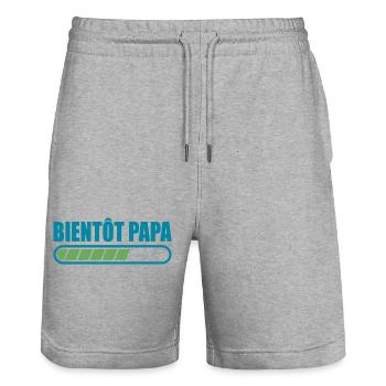 bientôt papa cadeau annonce drôle promu futur papa - Short de jogging bio TRAINER Stanley/Stella unisexe - gris chiné - Devant - Nik (191cm) & Marisol (170cm)