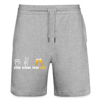 Pierre Ciseaux Couple Bière - Short de jogging bio TRAINER Stanley/Stella unisexe - gris chiné - Devant - Nik (191cm) & Marisol (170cm)