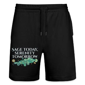 Burning Sage Today Serenity Tomorrow Smudge - Stanley/Stella Unisex Bio Joggingshorts Trainer  - Schwarz - Vorne - Nik (191cm) & Marisol (170cm)