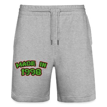 Made in 1998 Retro 90s. For people born in 1998 - Stanley/Stella Trainer Unisex Organic Jogging Shorts - heather grey - Front - Nik (191cm) & Marisol (170cm)