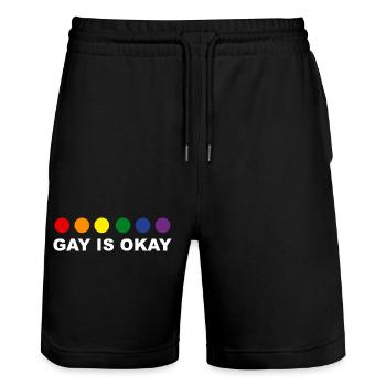 Gay Is Okay - Stanley/Stella Trainer Unisex Organic Jogging Shorts - black - Front - Nik (191cm) & Marisol (170cm)