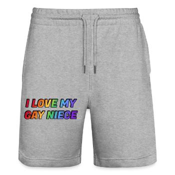 I love my gay niece - Stanley/Stella Trainer Unisex Organic Jogging Shorts - heather grey - Front - Nik (191cm) & Marisol (170cm)