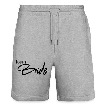 Team Bride - Stanley/Stella Trainer Unisex Organic Jogging Shorts - heather grey - Front - Nik (191cm) & Marisol (170cm)