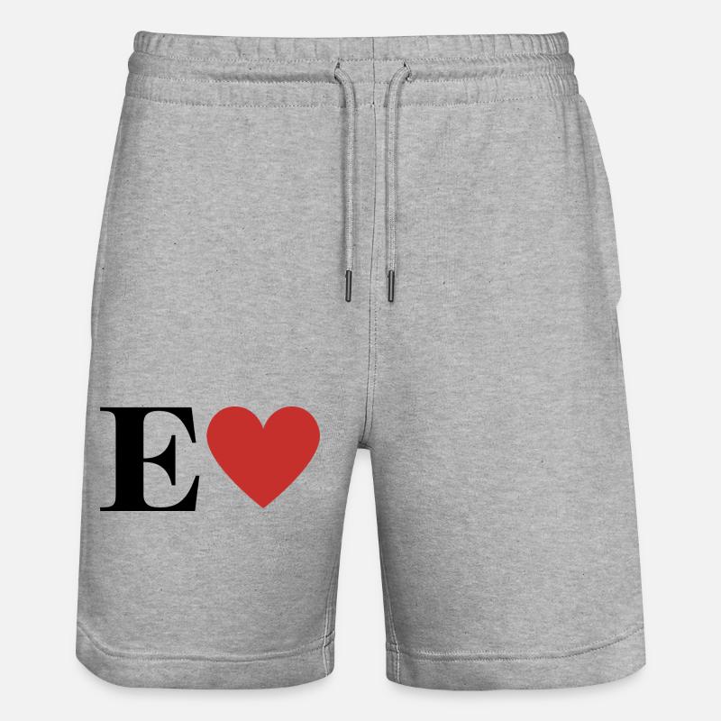 Letter e red heart - Stanley/Stella Trainer Unisex Organic Jogging Shorts - heather grey