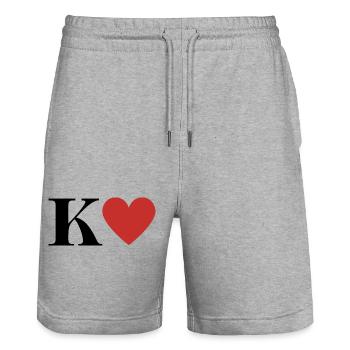 Letter k Red Heart - Stanley/Stella Trainer Unisex Organic Jogging Shorts - heather grey - Front - Nik (191cm) & Marisol (170cm)