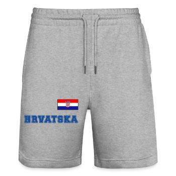Croatia jersey look – HRVATSKA with flag flag - Stanley/Stella Trainer Unisex Organic Jogging Shorts - heather grey - Front - Nik (191cm) & Marisol (170cm)