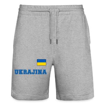 Ukraine Jersey Look – UKRAJINA with Flag Flag - Stanley/Stella Trainer Unisex Organic Jogging Shorts - heather grey - Front - Nik (191cm) & Marisol (170cm)