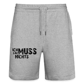 Ich muss gar nichts - Cooler Spruch - Slogan - Stanley/Stella Unisex Bio Joggingshorts Trainer  - Grau meliert - Vorne - Nik (191cm) & Marisol (170cm)