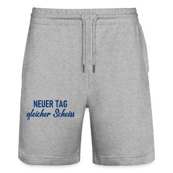 Neuer Tag - Gleicher Scheiss - Scheiß - Stanley/Stella Unisex Bio Joggingshorts Trainer  - Grau meliert - Vorne - Nik (191cm) & Marisol (170cm)