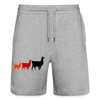 Lama Family - Stanley/Stella Trainer Unisex Organic Jogging Shorts - heather grey - Front - Nik (191cm) & Marisol (170cm)