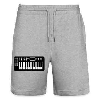 Synthétiseur Clavier Fort Techno DJ Musique Fête - Short de jogging bio TRAINER Stanley/Stella unisexe - gris chiné - Devant - Nik (191cm) & Marisol (170cm)