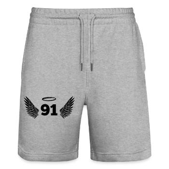Nummer 91 Engel - Flügel zum 91. Geburtstag - Stanley/Stella Unisex Bio Joggingshorts Trainer  - Grau meliert - Vorne - Nik (191cm) & Marisol (170cm)