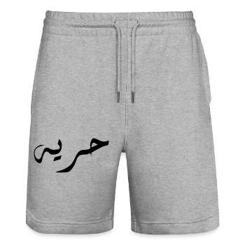 Horiya in Arabic - Freedom - Stanley/Stella Trainer Unisex Organic Jogging Shorts - heather grey - Front - Nik (191cm) & Marisol (170cm)