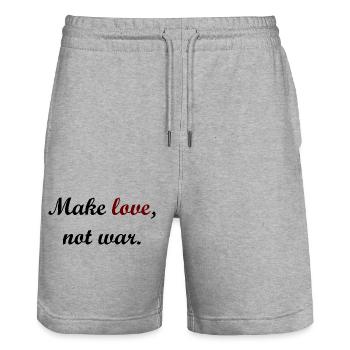 love not war - Stanley/Stella Trainer Unisex Organic Jogging Shorts - heather grey - Front - Nik (191cm) & Marisol (170cm)