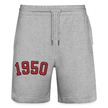 Year of birth sport 1950 - Stanley/Stella Trainer Unisex Organic Jogging Shorts - heather grey - Front - Nik (191cm) & Marisol (170cm)