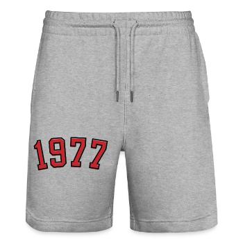 Année de naissance sport 1977 - Short de jogging bio TRAINER Stanley/Stella unisexe - gris chiné - Devant - Nik (191cm) & Marisol (170cm)