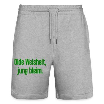 Oide Weisheit, jung bleim – dicton bavarois - Short de jogging bio TRAINER Stanley/Stella unisexe - gris chiné - Devant - Nik (191cm) & Marisol (170cm)