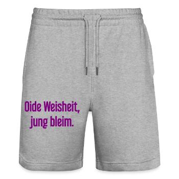 Oide Weisheit, jung bleim – dicton bavarois - Short de jogging bio TRAINER Stanley/Stella unisexe - gris chiné - Devant - Nik (191cm) & Marisol (170cm)