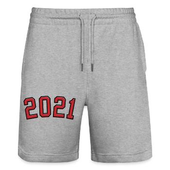 Année de naissance sport 2021 - Short de jogging bio TRAINER Stanley/Stella unisexe - gris chiné - Devant - Nik (191cm) & Marisol (170cm)