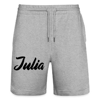 Nom de Julia - Short de jogging bio TRAINER Stanley/Stella unisexe - gris chiné - Devant - Nik (191cm) & Marisol (170cm)
