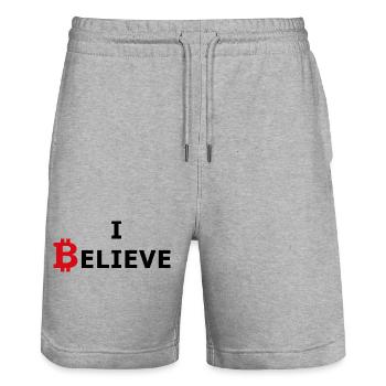 Bitcoin rot-schwarz - Stanley/Stella Unisex Bio Joggingshorts Trainer  - Grau meliert - Vorne - Nik (191cm) & Marisol (170cm)