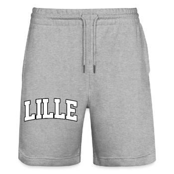 Lille logo: Collegiate design with French style - Stanley/Stella Trainer Unisex Organic Jogging Shorts - heather grey - Front - Nik (191cm) & Marisol (170cm)