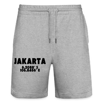 Jakarta - Design with coordinates - Stanley/Stella Trainer Unisex Organic Jogging Shorts - heather grey - Front - Nik (191cm) & Marisol (170cm)