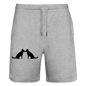 2 chiens amour coeur équipe assis deux amis couple - Short de jogging bio TRAINER Stanley/Stella unisexe - gris chiné - Devant - Nik (191cm) & Marisol (170cm)