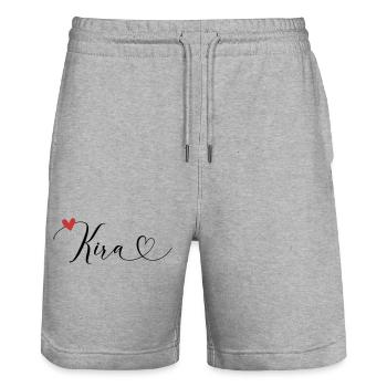 Kira Name Vorname Kalligrafieherz - Stanley/Stella Unisex Bio Joggingshorts Trainer  - Grau meliert - Vorne - Nik (191cm) & Marisol (170cm)