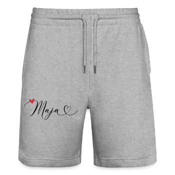 Maja Name Vorname Kalligrafieherz - Stanley/Stella Unisex Bio Joggingshorts Trainer  - Grau meliert - Vorne - Nik (191cm) & Marisol (170cm)