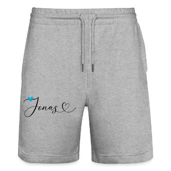 Jonas Name Vorname Kalligrafieherz - Stanley/Stella Unisex Bio Joggingshorts Trainer  - Grau meliert - Vorne - Nik (191cm) & Marisol (170cm)