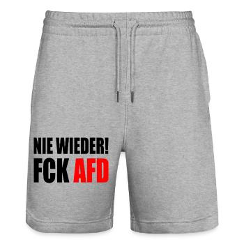 Fuck afd - Stanley/Stella Unisex Bio Joggingshorts Trainer  - Grau meliert - Vorne - Nik (191cm) & Marisol (170cm)