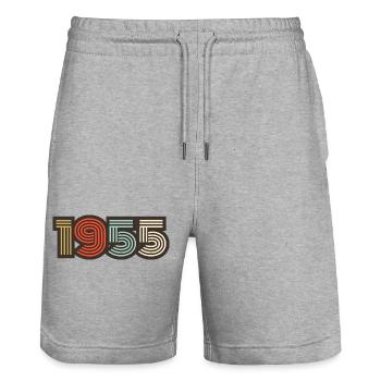 1955 retro vintage - Stanley/Stella Trainer Unisex Organic Jogging Shorts - heather grey - Front - Nik (191cm) & Marisol (170cm)