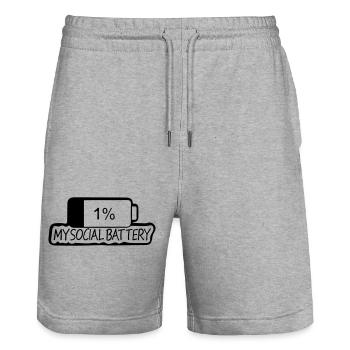 1 my social battery - Stanley/Stella Trainer Unisex Organic Jogging Shorts - heather grey - Front - Nik (191cm) & Marisol (170cm)