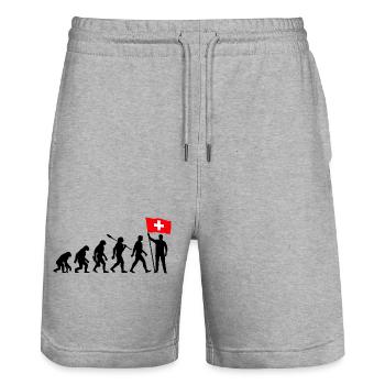 Schweiz - Evolution - Flagge - Nation - Stanley/Stella Unisex Bio Joggingshorts Trainer  - Grau meliert - Vorne - Nik (191cm) & Marisol (170cm)