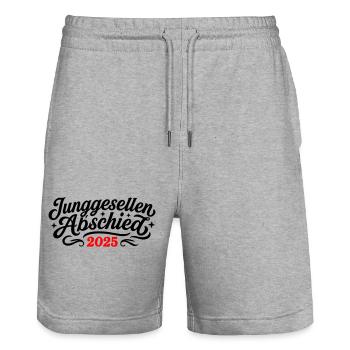 Junggesellen Abschied 2025 - Stanley/Stella Unisex Bio Joggingshorts Trainer  - Grau meliert - Vorne - Nik (191cm) & Marisol (170cm)