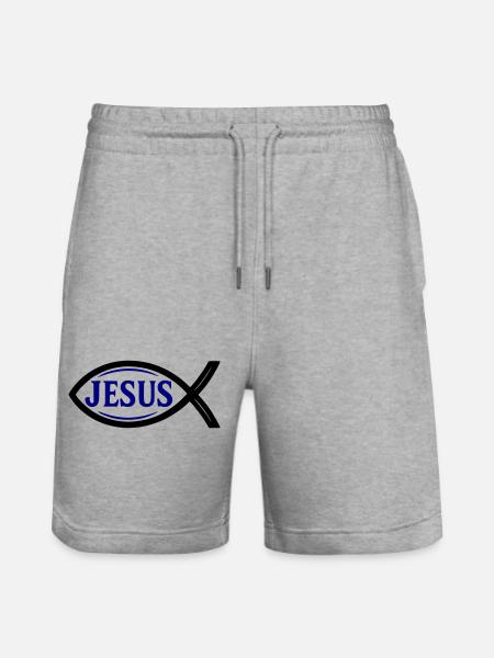 Jesus Fish - Stanley/Stella Trainer Unisex Organic Jogging Shorts - heather grey