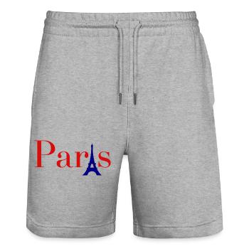 Paris Red Text with Blue Eiffel Tower - Stanley/Stella Trainer Unisex Organic Jogging Shorts - heather grey - Front - Nik (191cm) & Marisol (170cm)