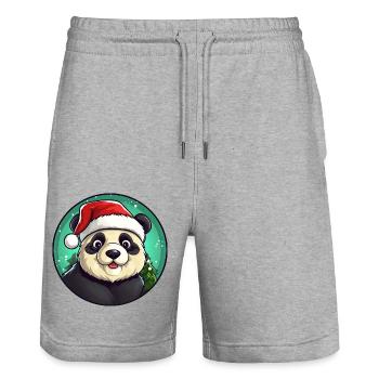 Panda Weihnachten - Stanley/Stella Unisex Bio Joggingshorts Trainer  - Grau meliert - Vorne - Nik (191cm) & Marisol (170cm)